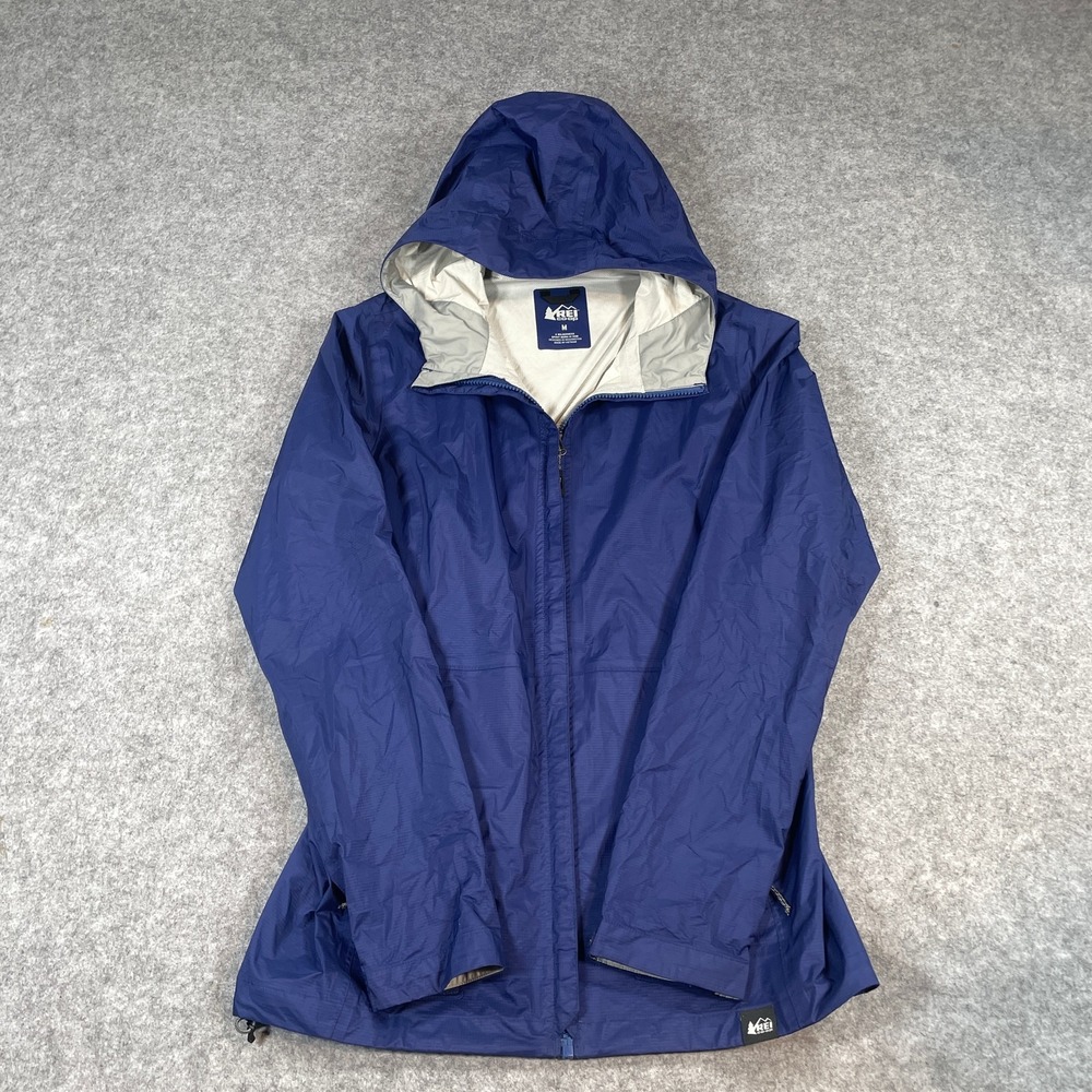 REI Co-op Womens Rain Jacket Size M Hooded Ripstop Windbreaker Navy Blue